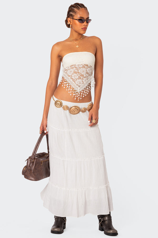 Edikted India Sheer Lace Strapless Top Cream