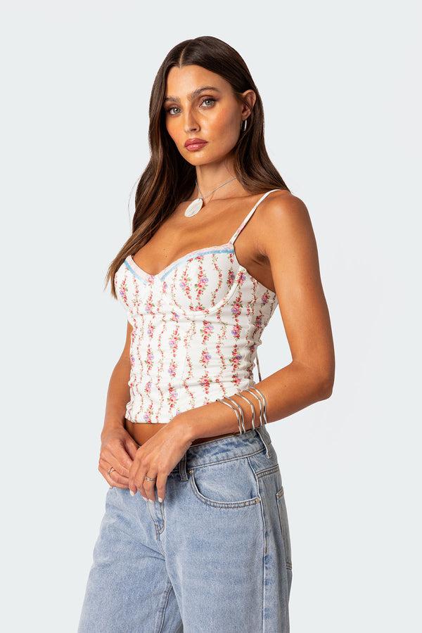 Edikted Indira Printed Cupped Lace Up Corset Mix
