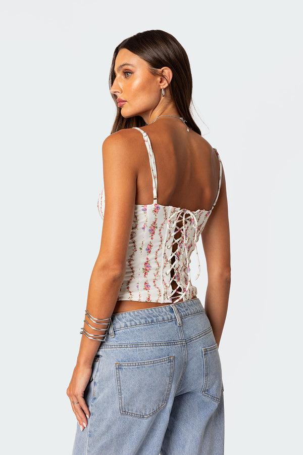 Edikted Indira Printed Cupped Lace Up Corset Mix