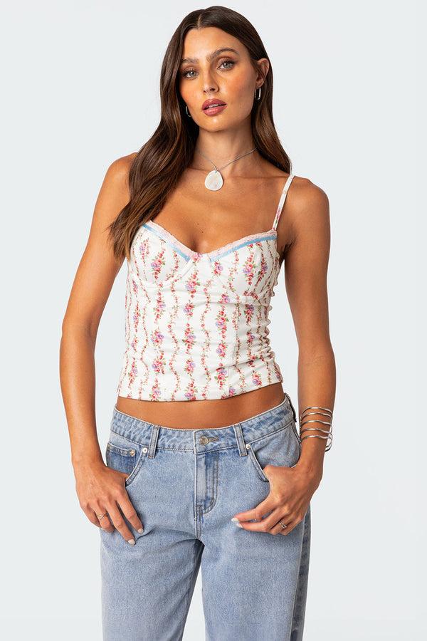 edikted Indira Printed Cupped Lace Up Corset mix