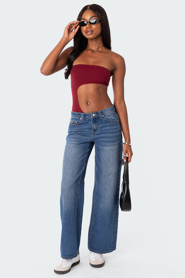 Edikted Indy Asymmetric Cut Out Bodysuit Burgundy