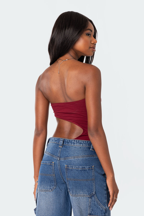 Edikted Indy Asymmetric Cut Out Bodysuit Burgundy