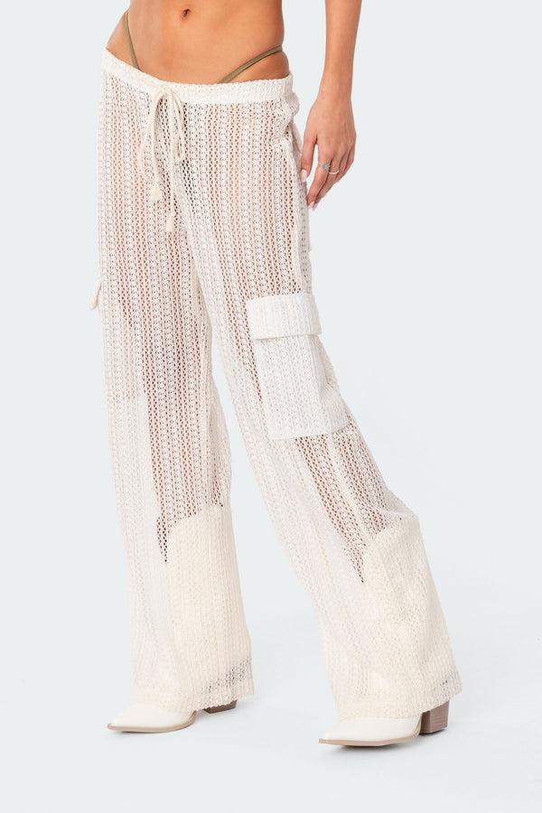 Edikted Ines Crochet Low Rise Cargo Pants Cream
