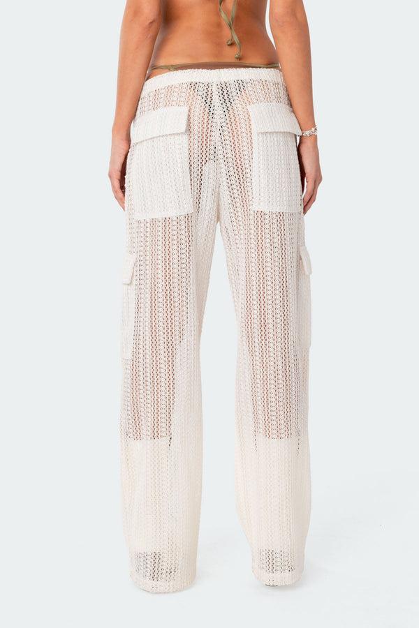 Edikted Ines Crochet Low Rise Cargo Pants Cream