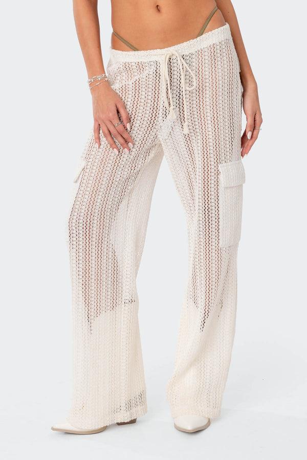 Edikted Ines Crochet Low Rise Cargo Pants Cream