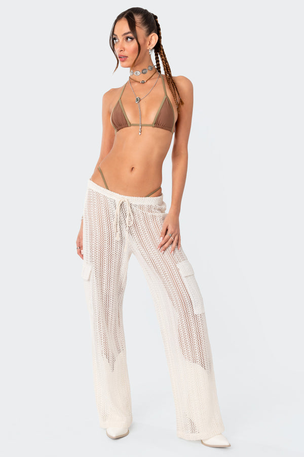 edikted Ines Crochet Low Rise Cargo Pants cream