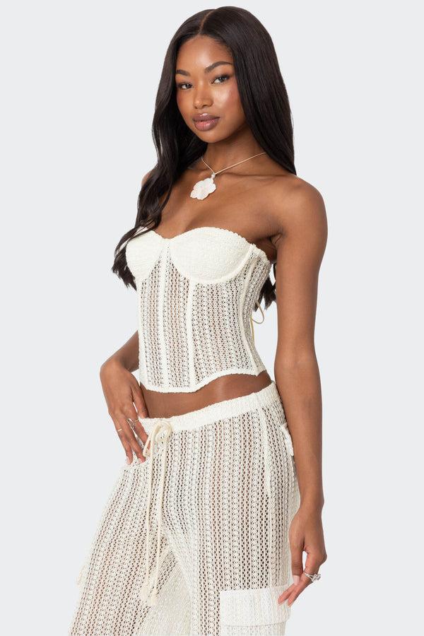Edikted Ines Sheer Crochet Corset Cream