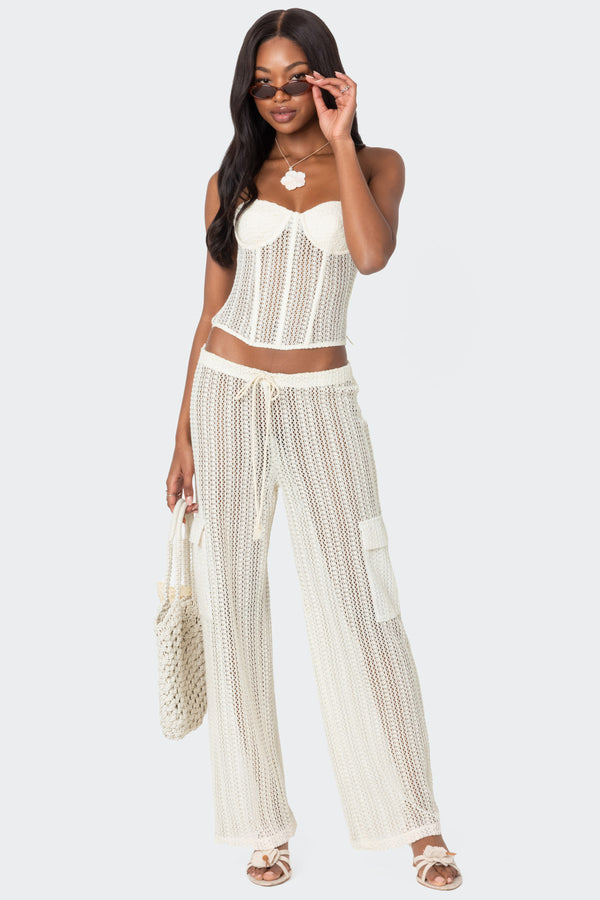 Edikted Ines Sheer Crochet Corset Cream
