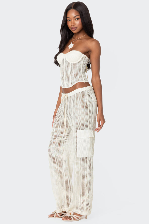 Edikted Ines Sheer Crochet Corset Cream