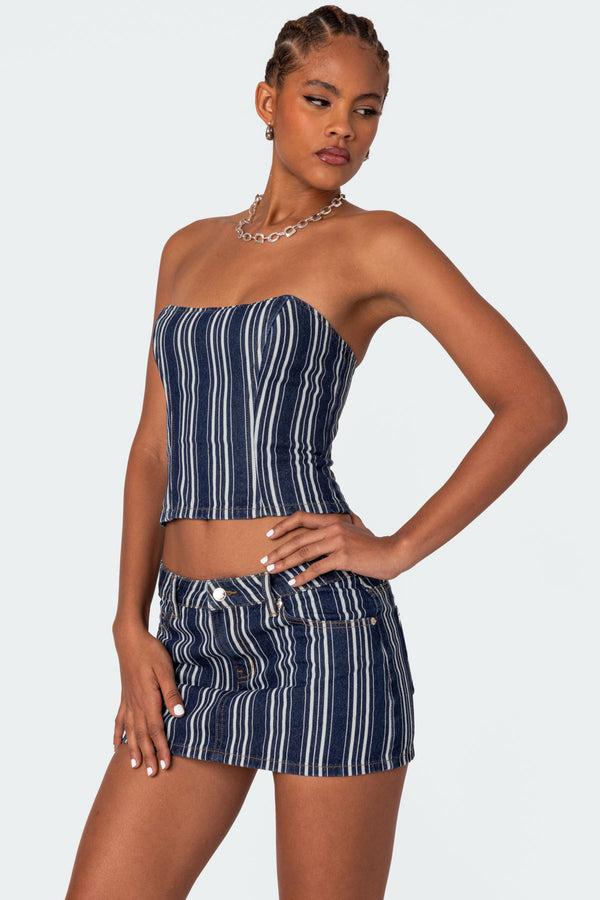 Edikted Inez Striped Denim Corset Mix