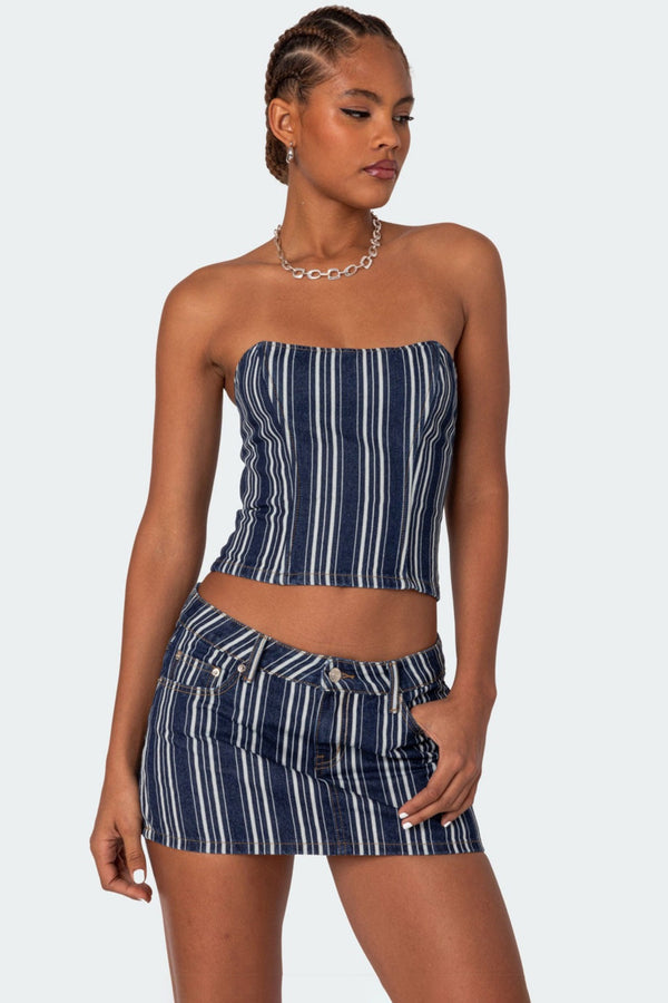edikted Inez Striped Denim Corset mix