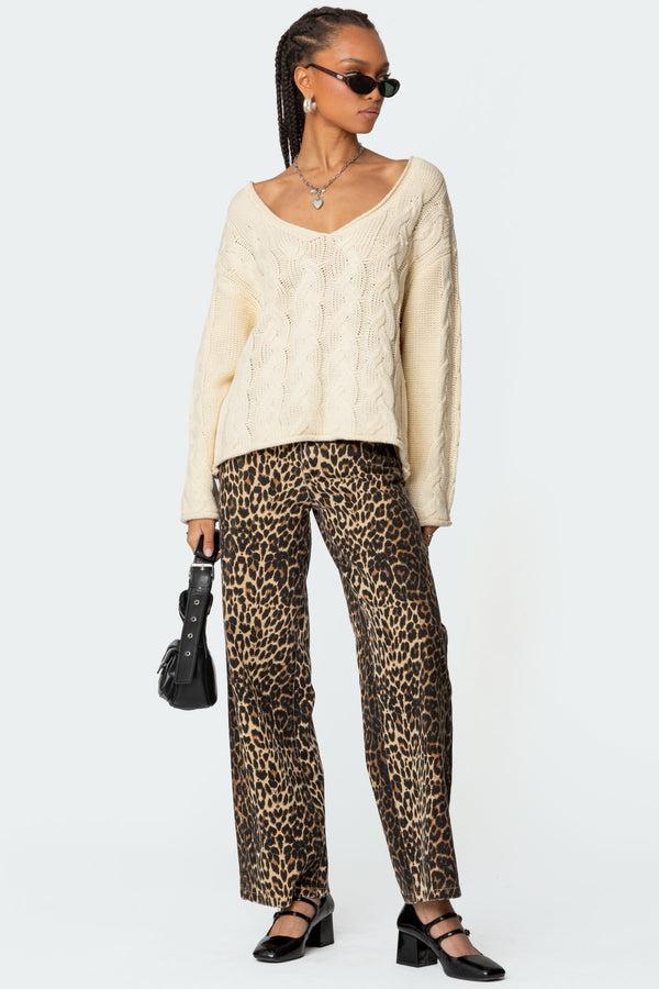 Edikted Inga Oversized Cable Knit Sweater Cream