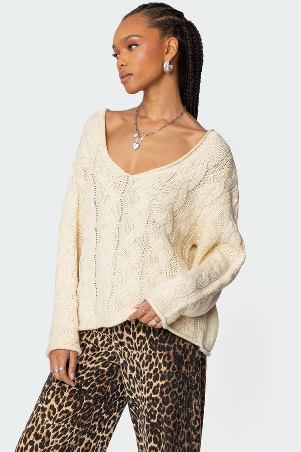 Edikted Inga Oversized Cable Knit Sweater Cream