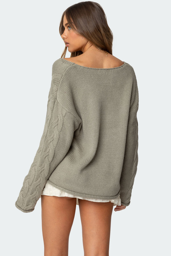 Edikted Inga Oversized Cable Knit Sweater Olive