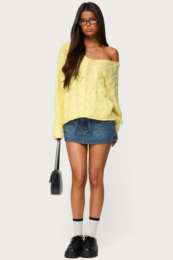 Edikted Inga Oversized Cable Knit Sweater Yellow