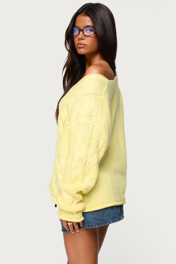 Edikted Inga Oversized Cable Knit Sweater Yellow