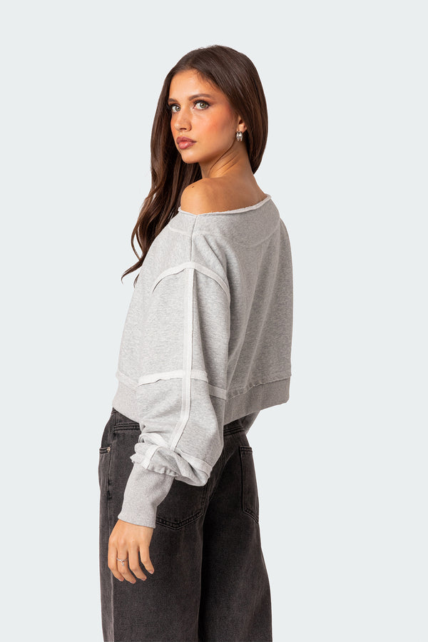 Edikted Inside Out Cropped Sweatshirt Gray Melange