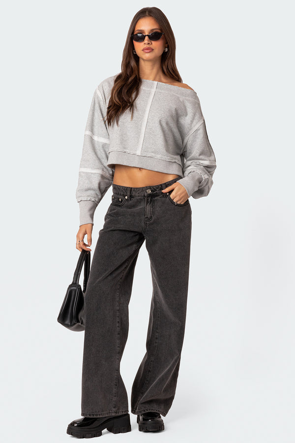 Edikted Inside Out Cropped Sweatshirt Gray Melange