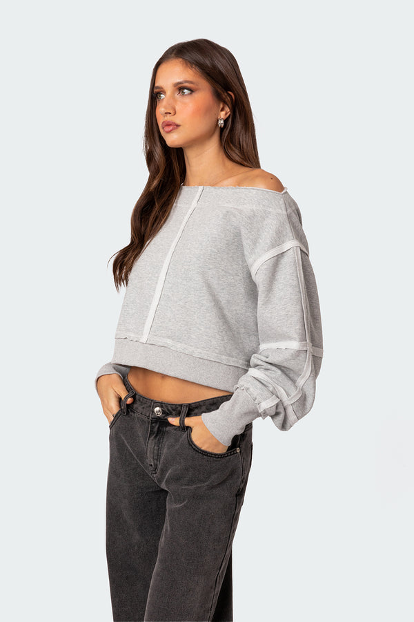 Edikted Inside Out Cropped Sweatshirt Gray Melange