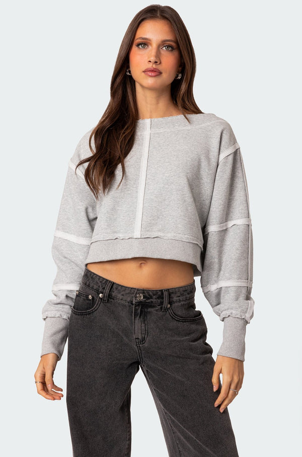edikted Inside Out Cropped Sweatshirt gray melange