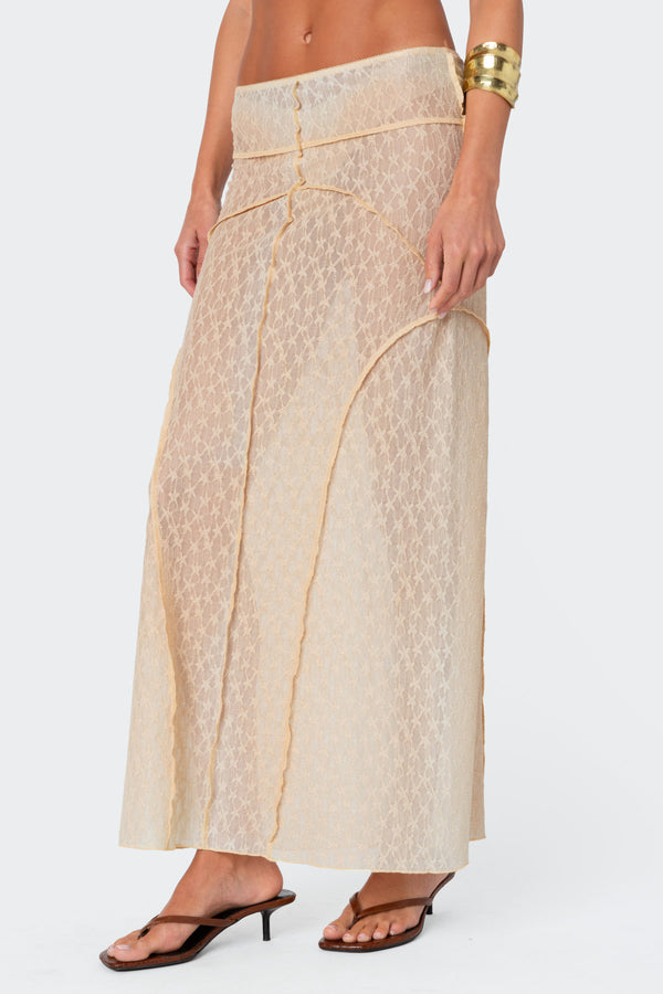 Edikted Inside Out Sheer Lace Maxi Skirt Beige