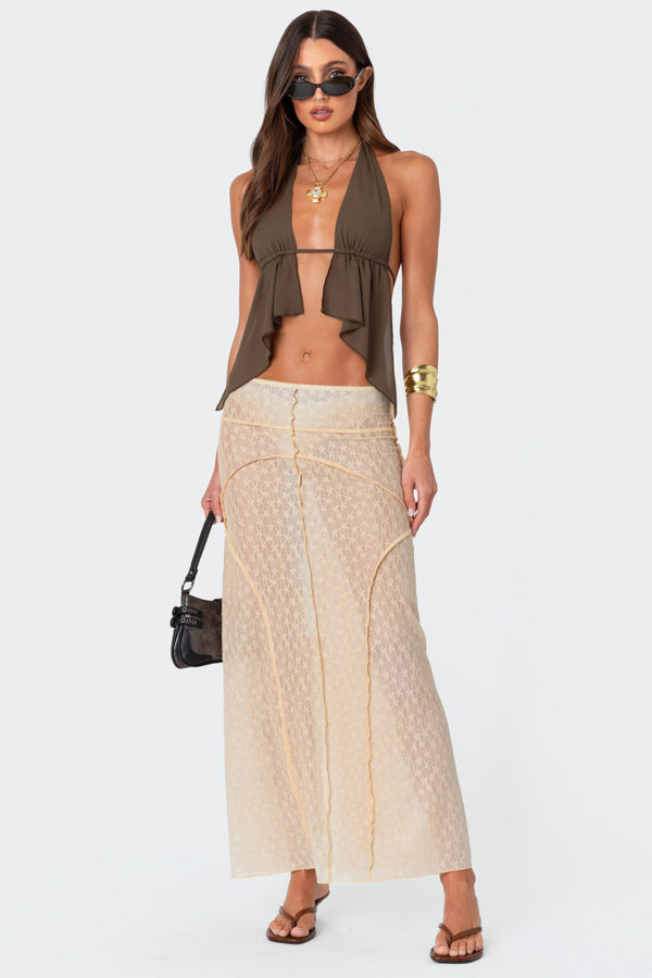 edikted Inside Out Sheer Lace Maxi Skirt beige
