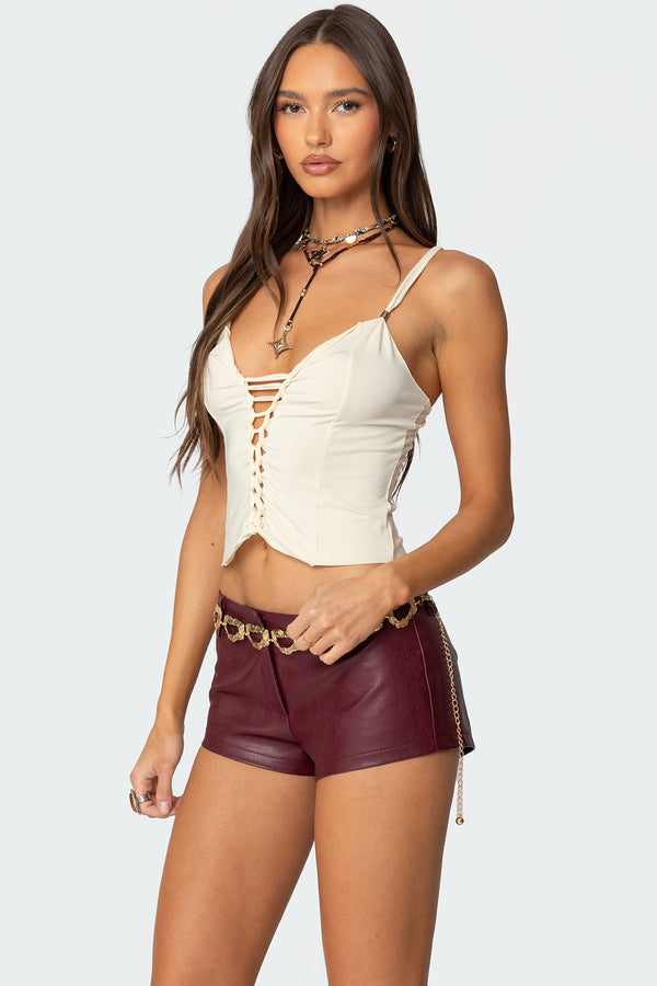 Edikted Interlocked V Neck Tank Top Tan