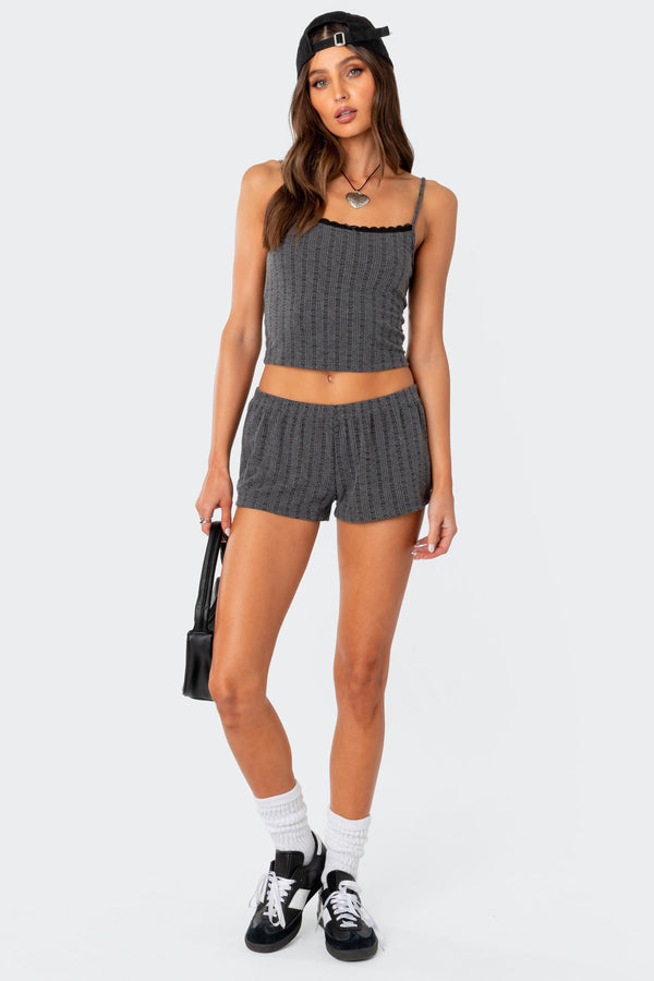 edikted Irene Low Rise Pointelle Micro Shorts gray