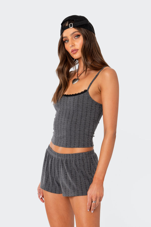 Edikted Irene Pointelle Tank Top Gray