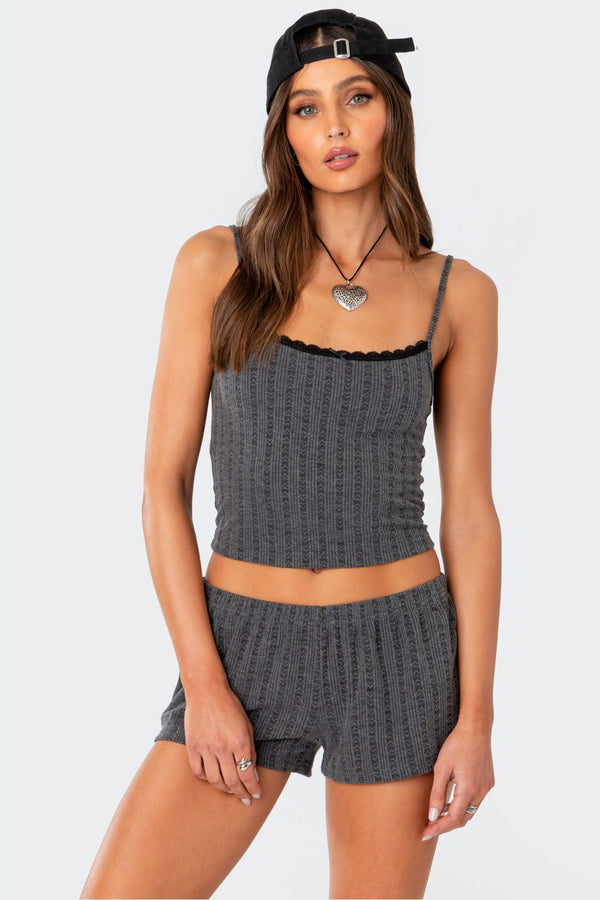 edikted Irene Pointelle Tank Top gray