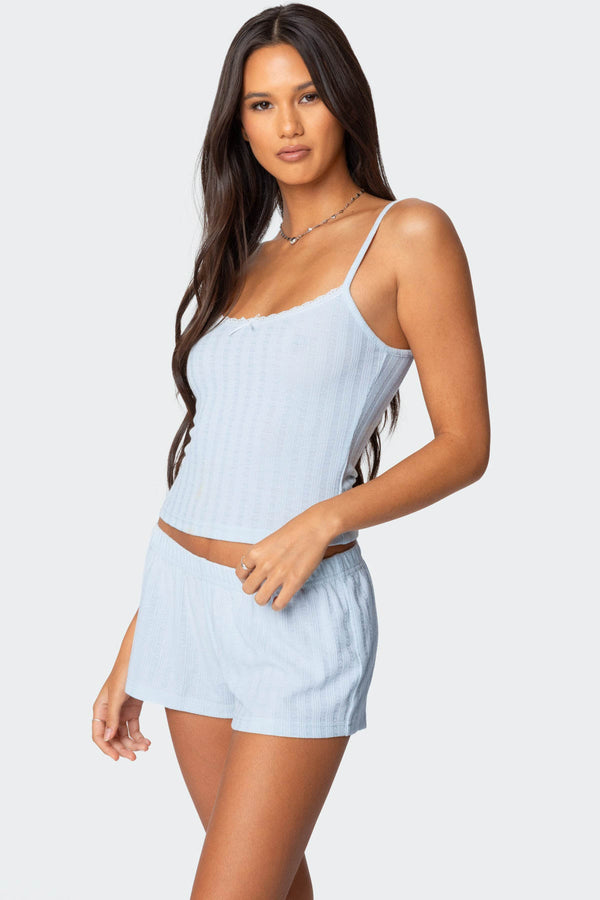 Edikted Irene Pointelle Tank Top Light Blue