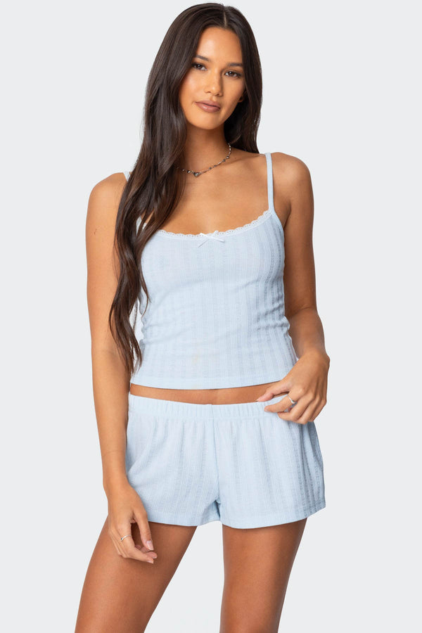 edikted Irene Pointelle Tank Top light blue