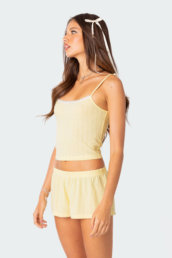 Edikted Irene Pointelle Tank Top Yellow