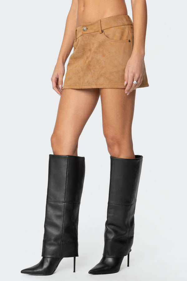 Edikted Isa Faux Suede Mini Skirt Brown