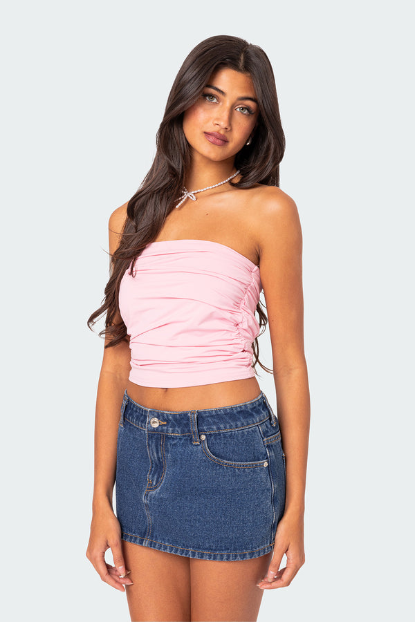 Edikted Isabella Ruched Tube Top Pink