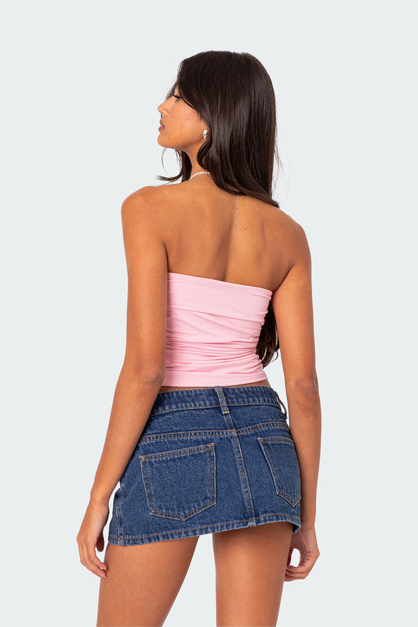 Edikted Isabella Ruched Tube Top Pink