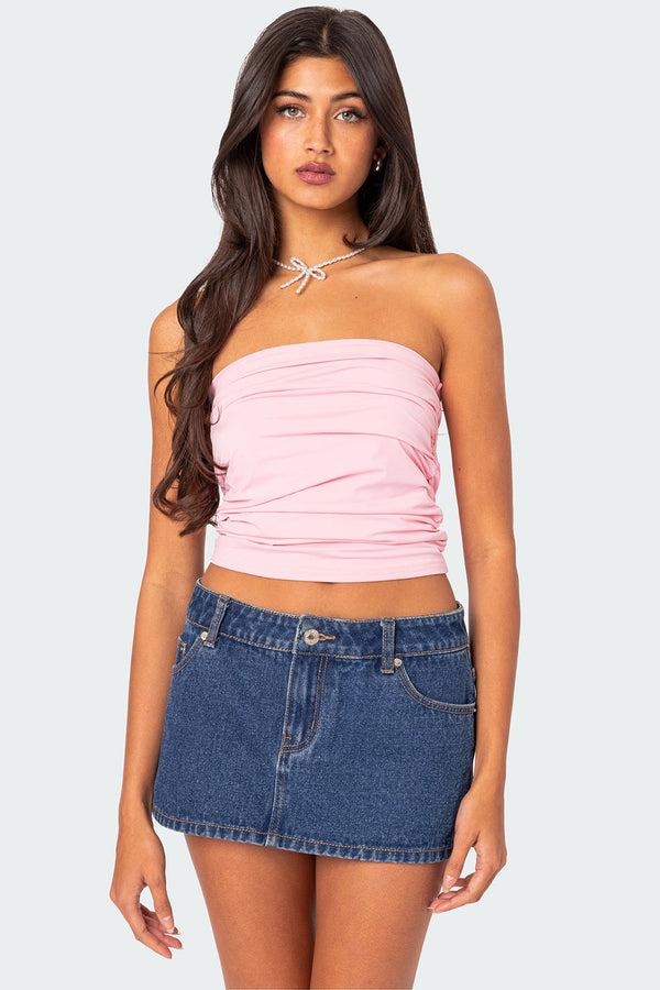 edikted Isabella Ruched Tube Top pink