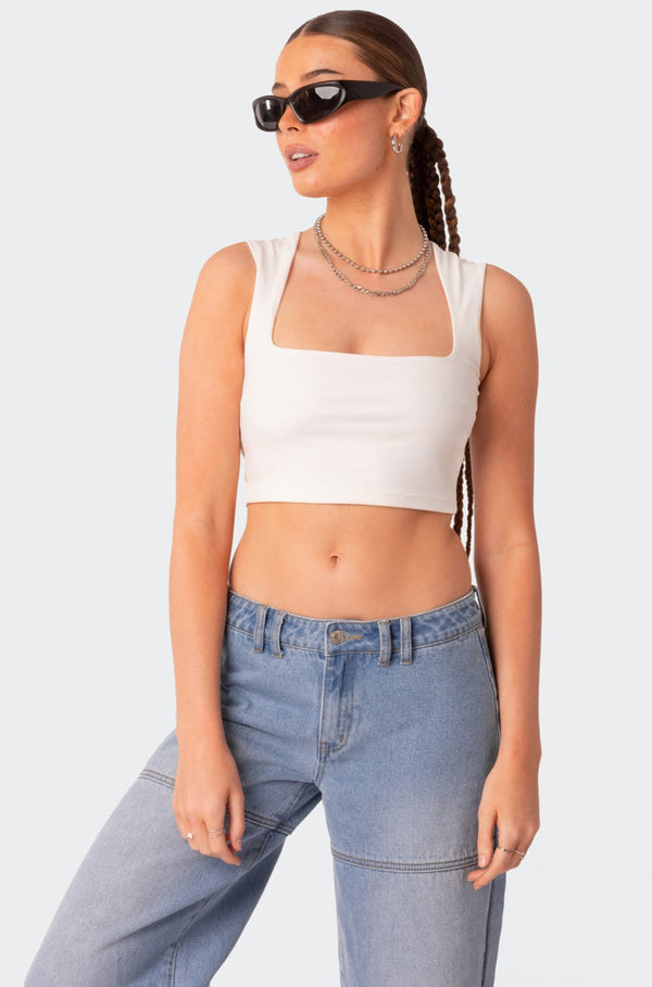 edikted It Girl Square Neck Crop Top white
