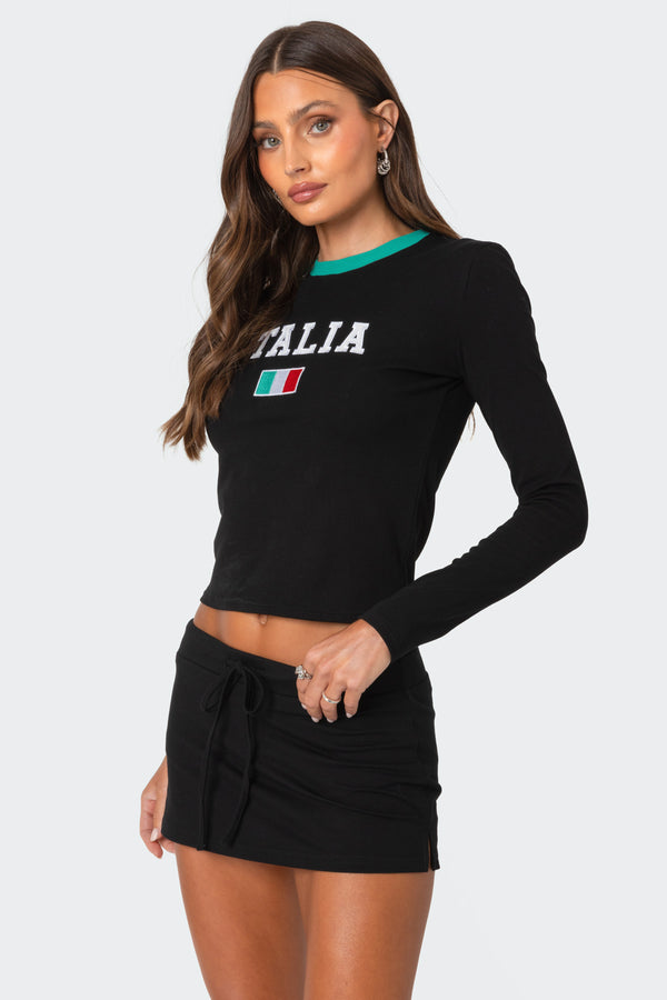 Edikted Italy Long Sleeve T Shirt Black