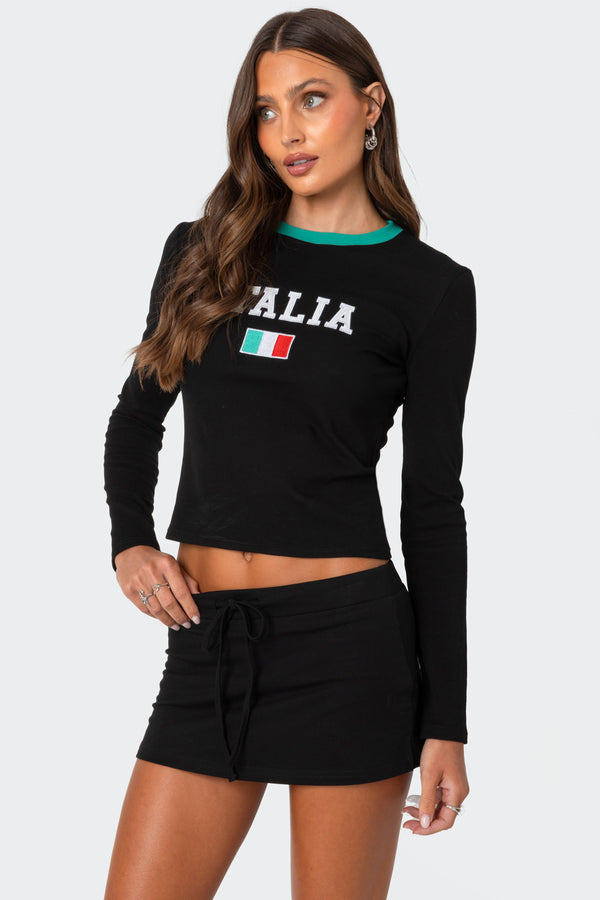 edikted Italy Long Sleeve T Shirt black