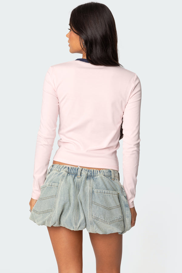 Edikted Italy Long Sleeve T Shirt Light Pink