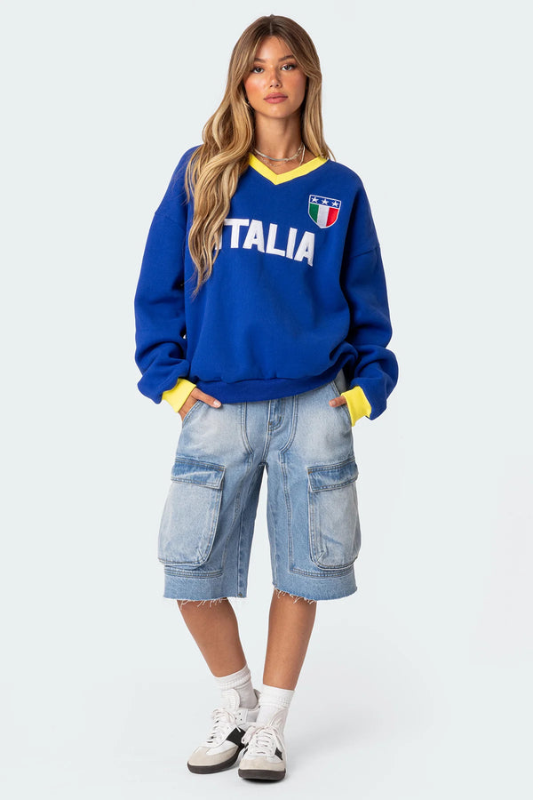 Edikted Italy Oversized Sweatshirt Blue