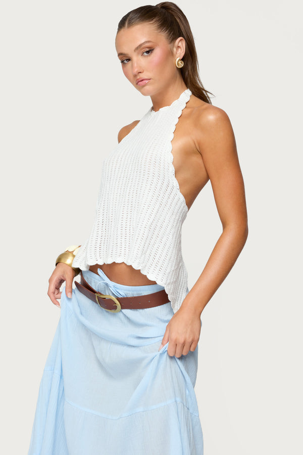 Edikted Ivey Backless Crochet Halter Top White