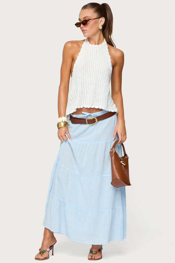 Edikted Ivey Backless Crochet Halter Top White