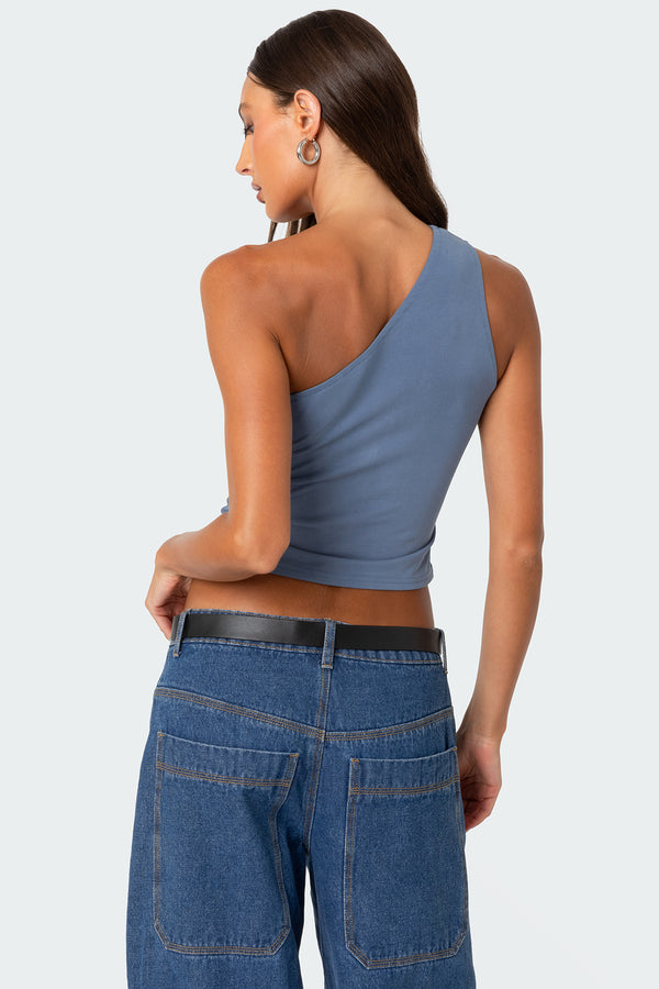 Edikted Ivy Ruched One Shoulder Top Blue