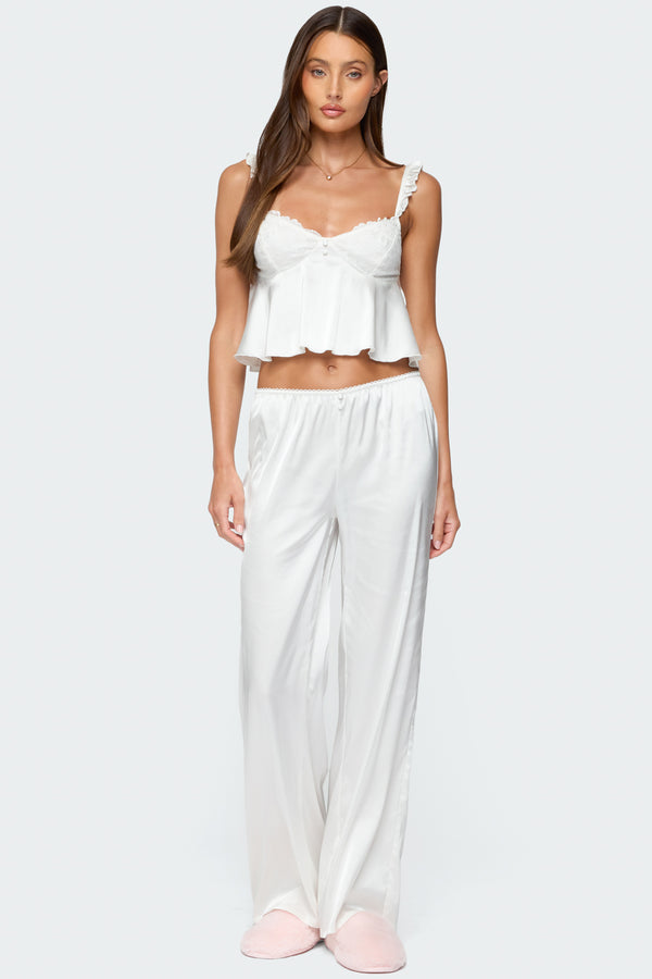 edikted Izabella Satin Effect Pants white