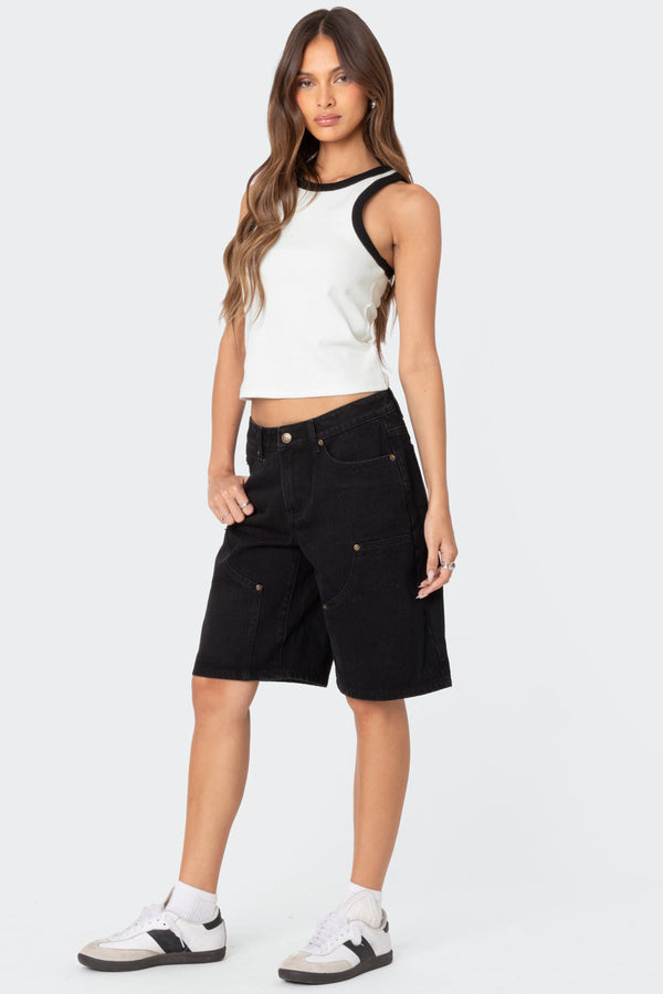 Edikted Jacqui Low Rise Denim Bermuda Shorts Black