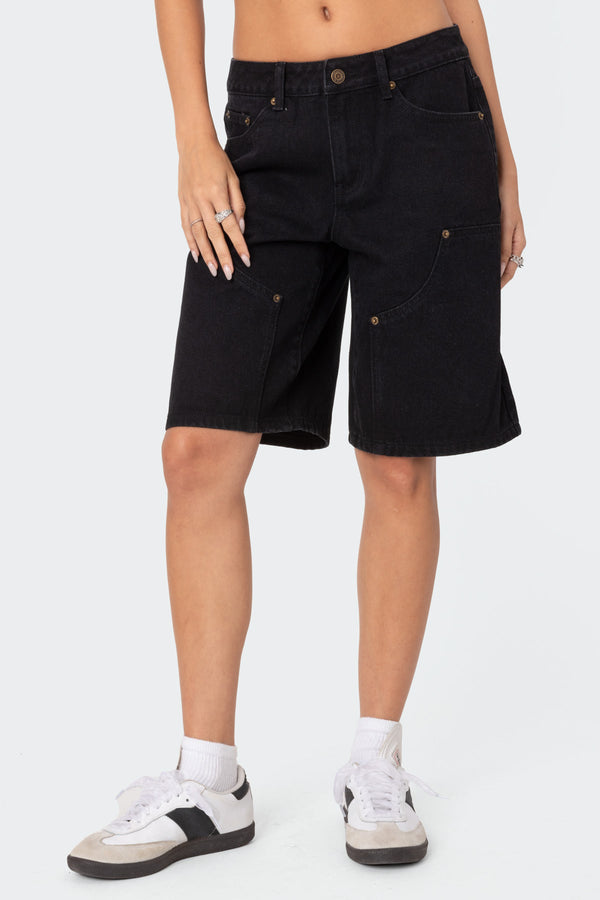 Edikted Jacqui Low Rise Denim Bermuda Shorts Black