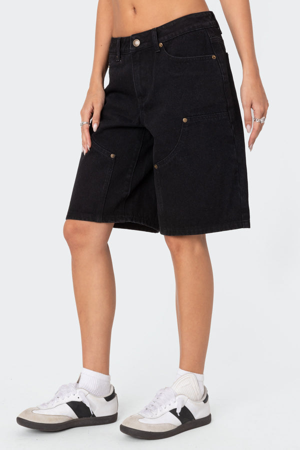 Edikted Jacqui Low Rise Denim Bermuda Shorts Black