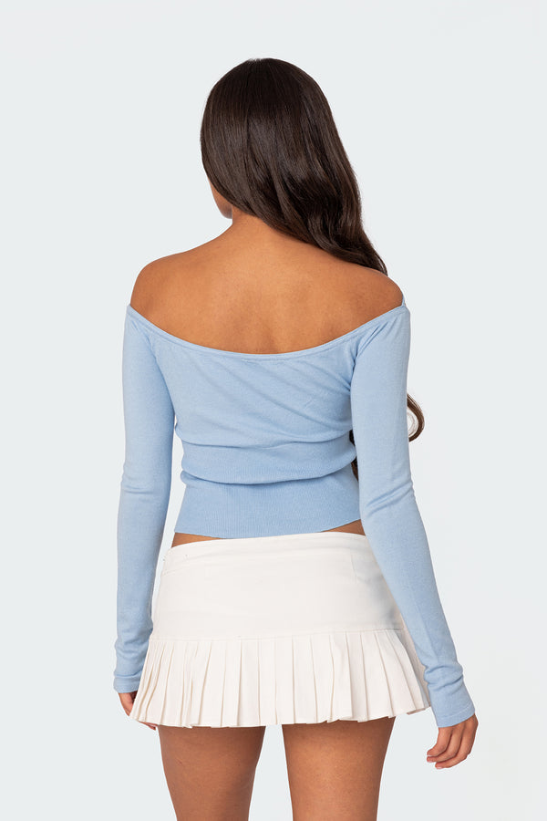 Edikted Jane Tie Front Knit Top Light Blue
